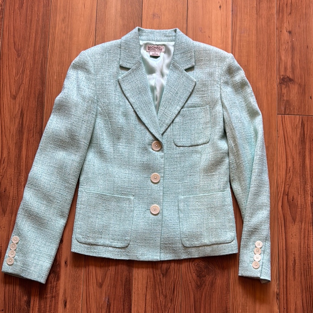 Michael Kors Light Green Tailored Blazer with Notched Lapels